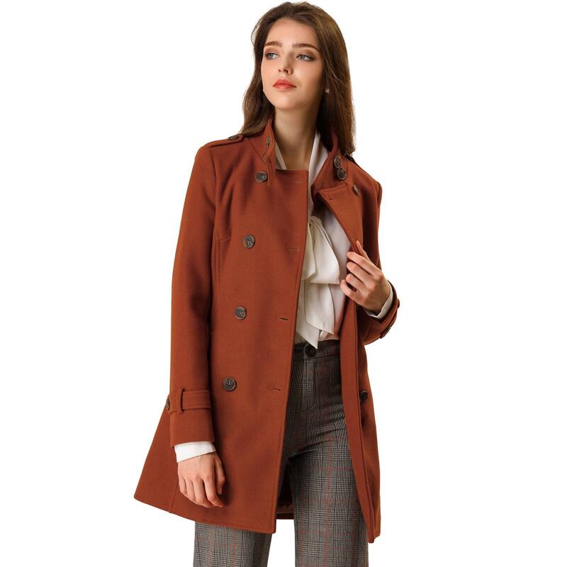 アレグラ ケー レディース アウター ジャケット・ブルゾン コート ALLEGRA K Women'stand Collar Double Breasted Mid Length Winter Trenchcoat Brown ブラウン