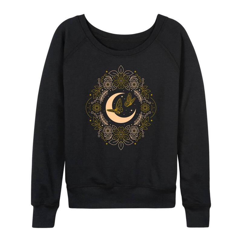 アニメキャラクター レディース トップス Tシャツ パイル フラワー Licensed Character Women's Celestial Florals & Butterflies French Terry Long Sleeve Tee Black ブラック