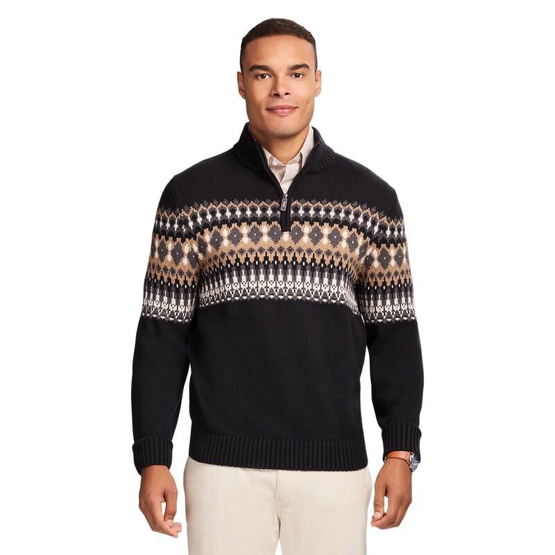 アイゾッド メンズ アウター ニット・セーター ハーフジップ Men's IZOD Fair Isle Quarter Zip Sweater Black Fairisle ブラック