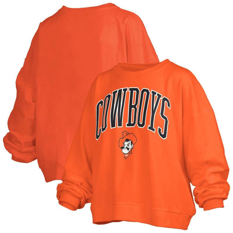 プレスボックス レディース トップス Tシャツ スウェット ロゴ Women\'s Pressbox Orange Oklahoma State Cowboys Janise Arch Over Logo Waist Length Oversized Pullover Sweatshirt Oks Orange オレンジ