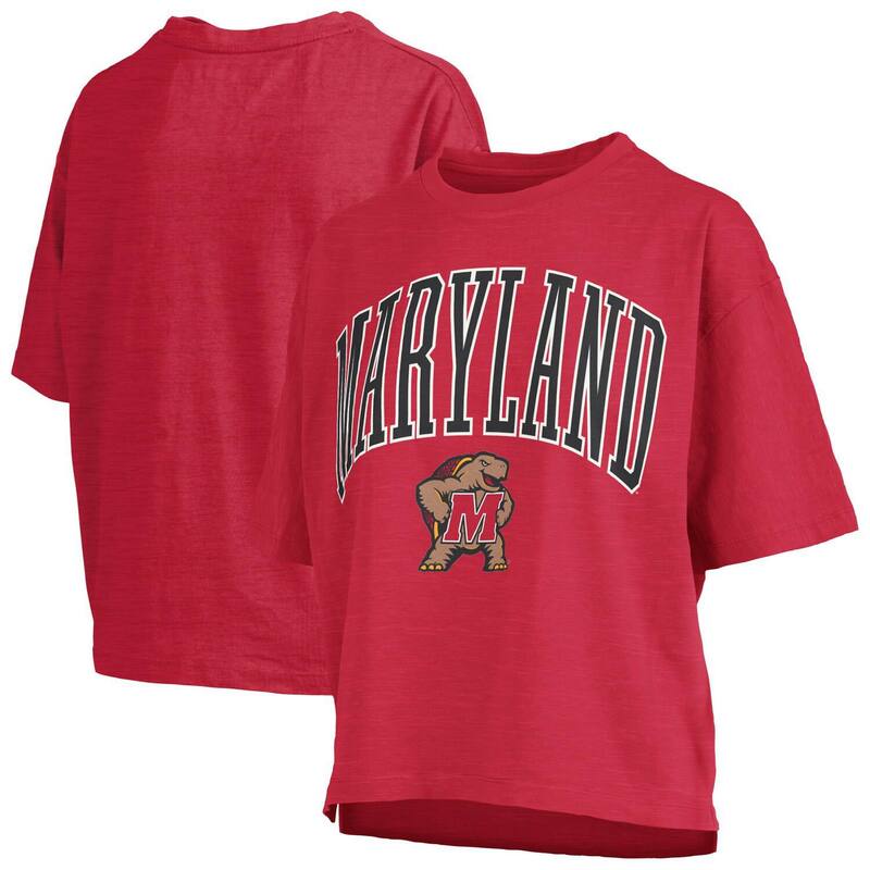 押し付けるボックス席 レディース トップス プルオーバー ロゴタイプ Women\u0027s Pressbox Red Maryland Terrapins Nelson Arch Over Logo Waist Length Oversized Slub T-Shirt Mared 赤いこと