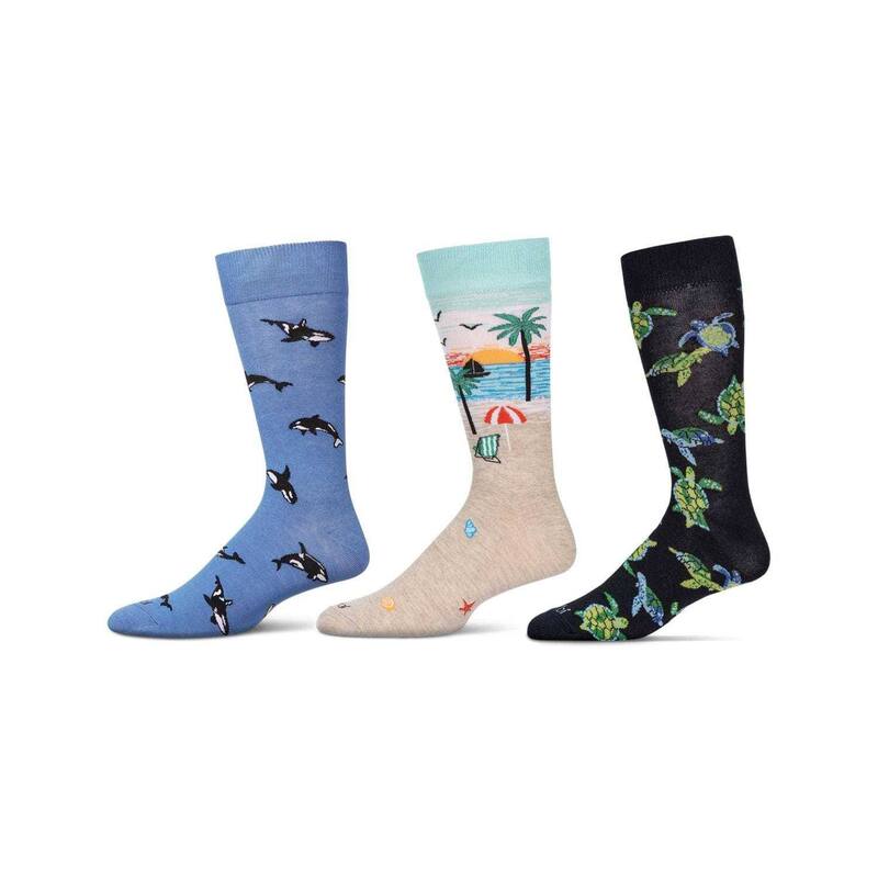 メモイ メンズ アンダーウェア 靴下 MeMoi 3 Pair Men's Vacation Themed Novelty Crew Socks Blue ブルー