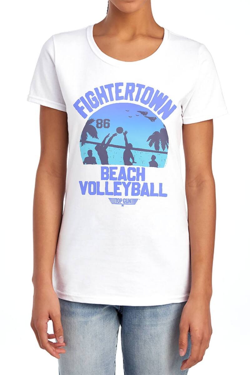 アニメキャラクター レディース トップス Tシャツ グラフィック Licensed Character Juniors' Top Gun Fightertown Beach Volleyball Graphic Tee White ホワイト