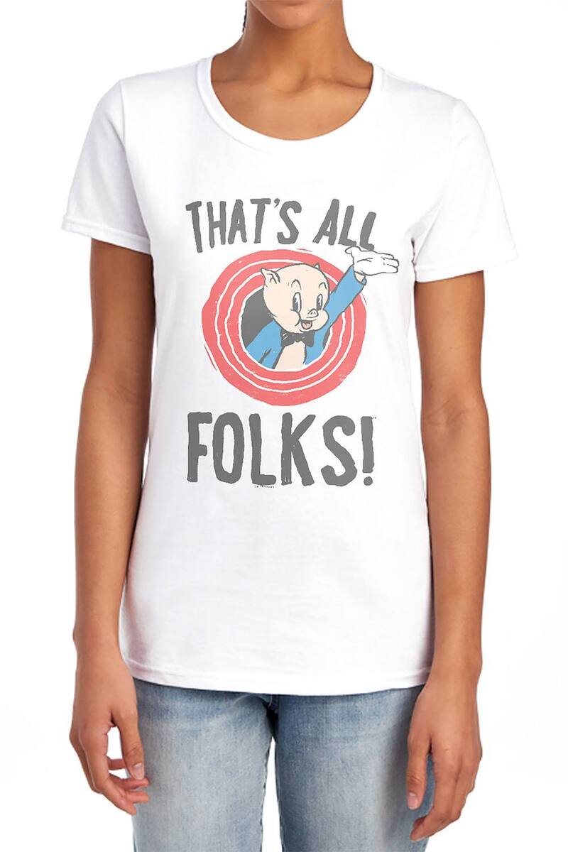 アニメキャラクター レディース トップス Tシャツ グラフィック Licensed Character Juniors' Looney Tunes Porky Pig \
