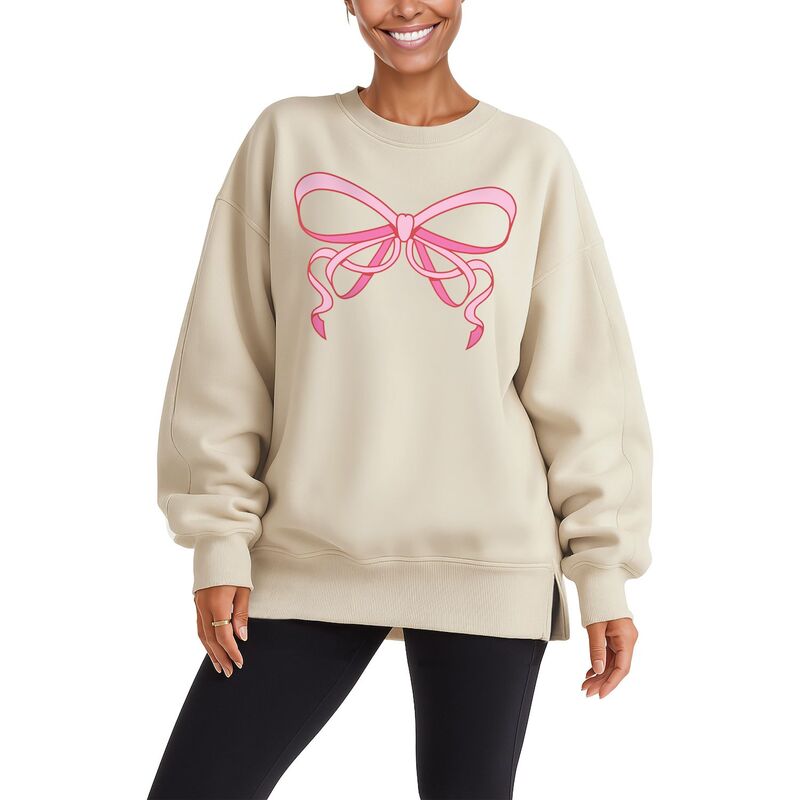 アニメキャラクター レディース トップス Tシャツ スウェット フリース Licensed Character Women'simple Coquette Bow Oversized Fleece Crew Sweatshirt Cream クリーム