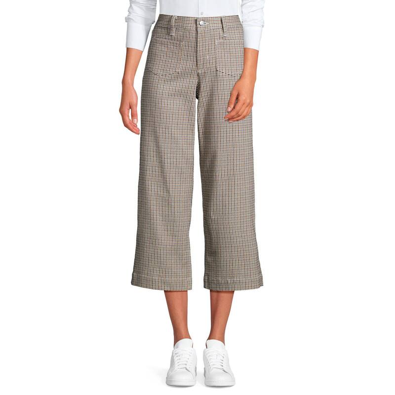 ランズ挙げ句の果て レディース ボトムス 心地好いズボン下 ワイドレッグ Women\u0027s Lands\u0027 End High-Rise Wide Leg Cropants Caramel Houndstooth