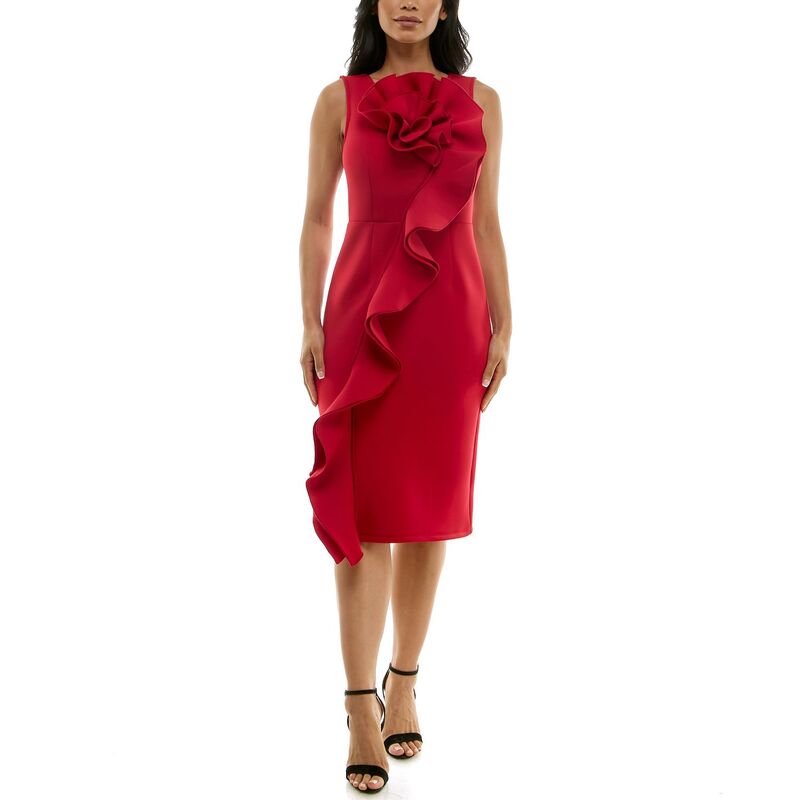 ニナレオナルド レディース トップス ワンピース フラワー柄 フリル フラワー Women's Nina Leonard Oversized Ruffle Floral Dress Nina Red レッド｜ReVida 店