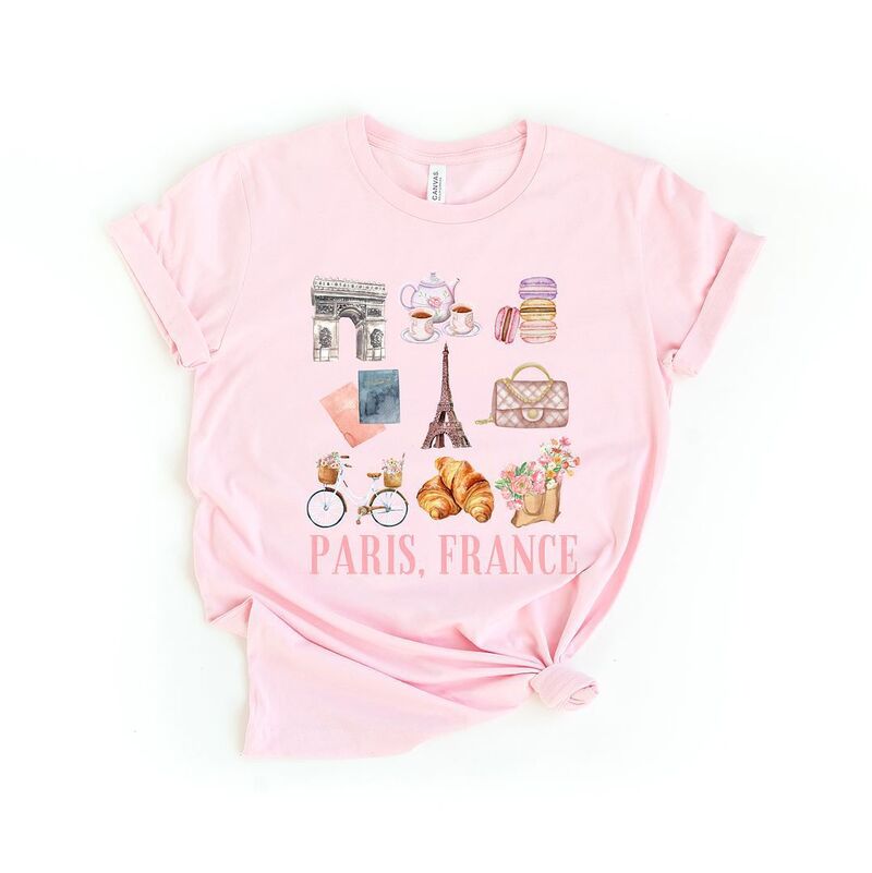 Simply Sage Market レディース トップス Tシャツ グラフィック Simply Sage Market Paris Travel Collage Short Sleeve Graphic Tee Pink ピンク｜ReVida 店
