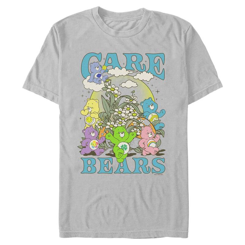 アニメ人となり メンズ トップス ティーシャツ グラフィック Licensed Character Men\u0027s Care Bears Enjoying Springtime Graphic Tee Silver しろがね色 Tシャツ・カットソー-メンズファッション