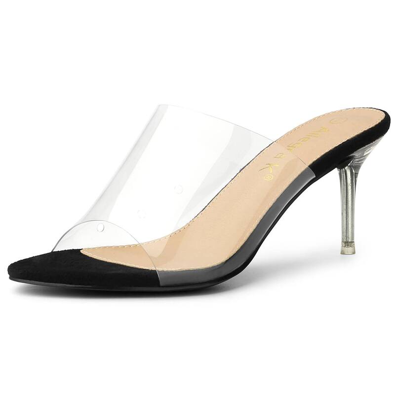 アレグラ ケー レディース シューズ パンプス クリアストラップ サンダル ヒール ALLEGRA K Women's Clear Strap Open Toe Slip On Stiletto Heel Slide Sandals Black ブラック