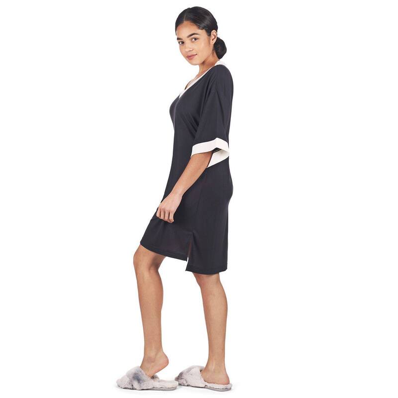 メモイ レディース トップス Tシャツ コントラスト MeMoi Women's Contrastrim Basic Loose Modal Sleepshirt Black ブラック