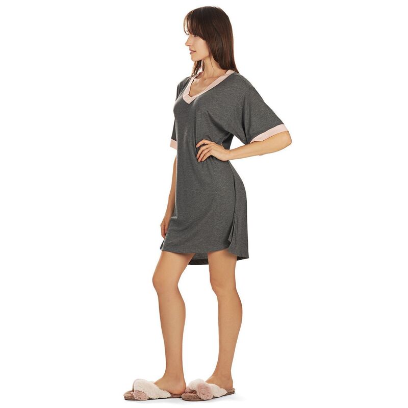 メモイ レディース トップス Tシャツ コントラスト MeMoi Women's Contrastrim Basic Loose Modal Sleepshirt Gray Heather グレー