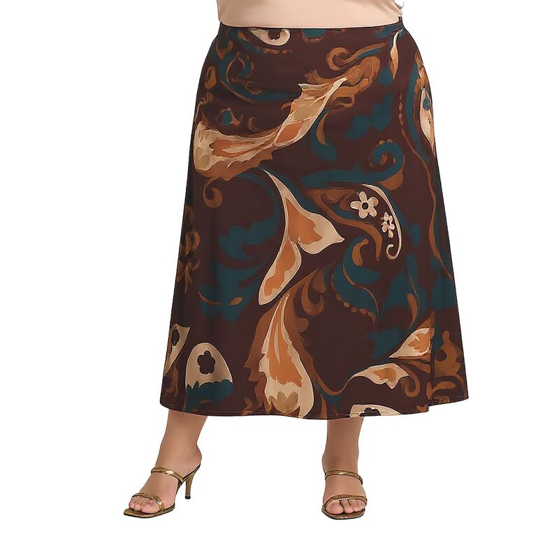 24 セブンコンフォート レディース ボトムスカート プラスサイズ マキシ Plusize 24Seven Comfort Apparelastic Waist Maxi Skirt Brown Multi ブラウン