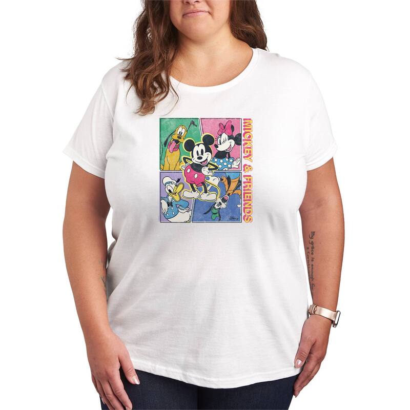 ディズニー レディース トップス Tシャツ プラスサイズ グラフィック Plusize Disney's Mickey Mouse & Friends Retro Grid Graphic Tee White ホワイト