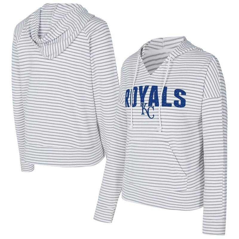 アンブランデッド レディース トップス Tシャツ Vネック パーカー Unbranded Women's Conceptsport White/Gray Kansas City Royals Liftoff Striped V-Neck Hoodie Ryl White ホワイト