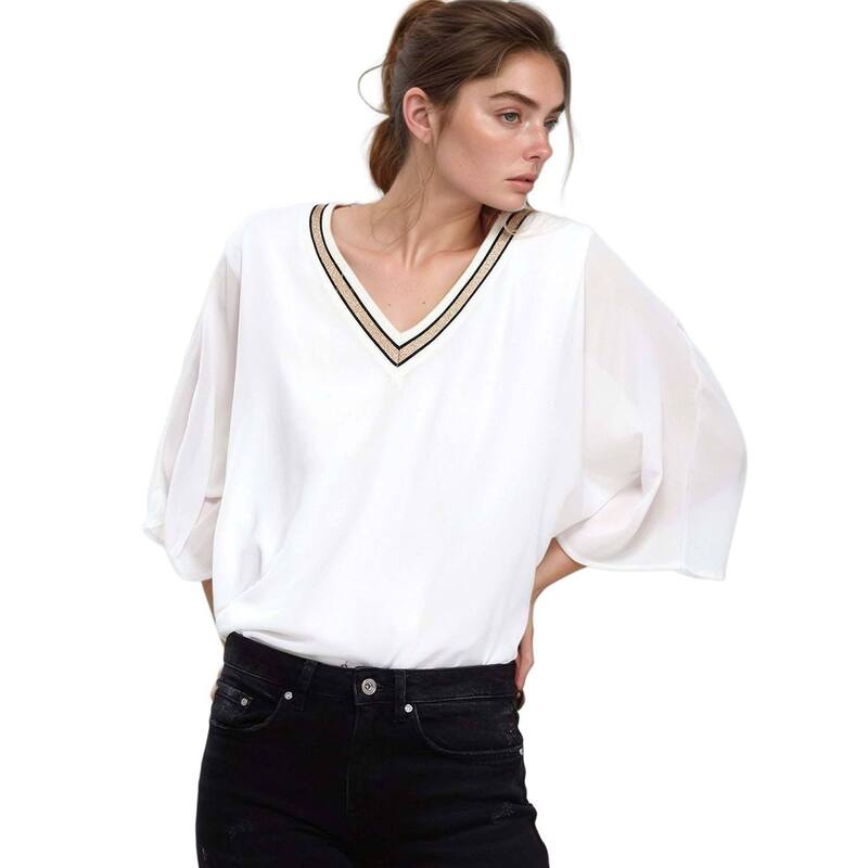 プレイオネ レディース トップス プルオーバー V素っ首 シフォン トップ Pleione V-Neck Chiffon Blouse Top White 白いこと