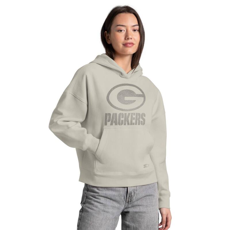 クランク レディース トップス プルオーバー パーカー Women\u0027starter Khaki Green Bay Packers Rhinestone Relaxed Hoodie Pkr Beig K 緑であること