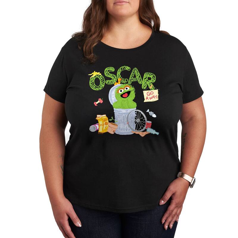 アニメキャラクター レディース トップス Tシャツ プラスサイズ グラフィック Licensed Character Plusesame Street Oscar Graphic Tee Black ブラック 6,614円
