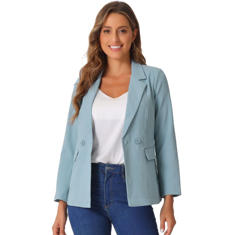 アレグラ ケー レディース アウター ジャケット・ブルゾン ブレザー ALLEGRA K Double Breasted Work Office Blazer For Women Long Sleeve Blazersuit Jacket With Pocket Grey Blue グレー