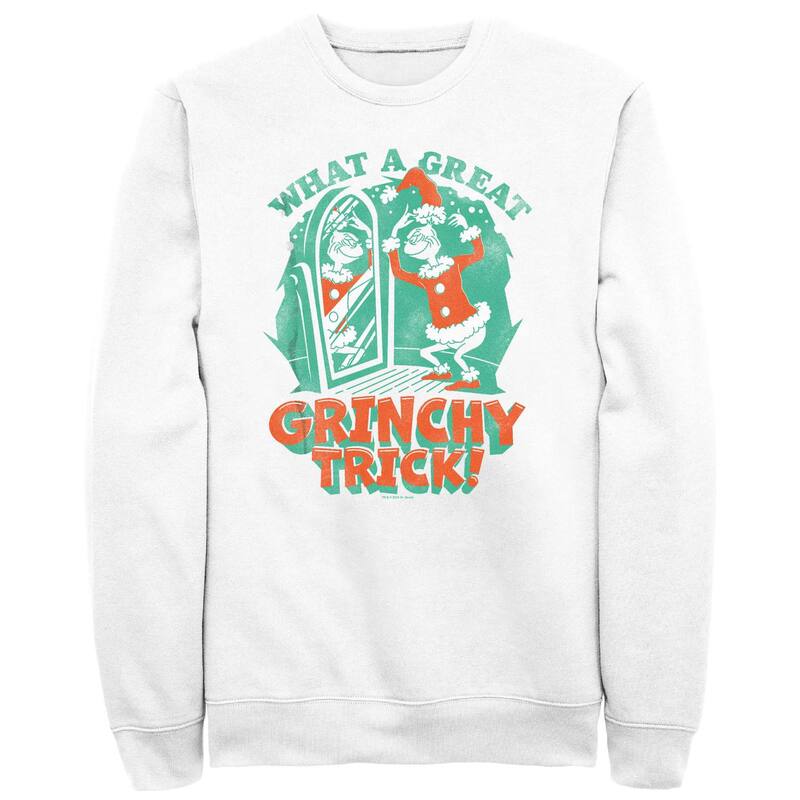 アニメ文字記号 メンズ トップス ティーシャツ トール フリース グラフィック Licensed Character Big \u0026 Tall Dr. Seuss What A Great Grinchy Trick Graphic Fleece White 白いこと トップス-Tシャツ・カットソー
