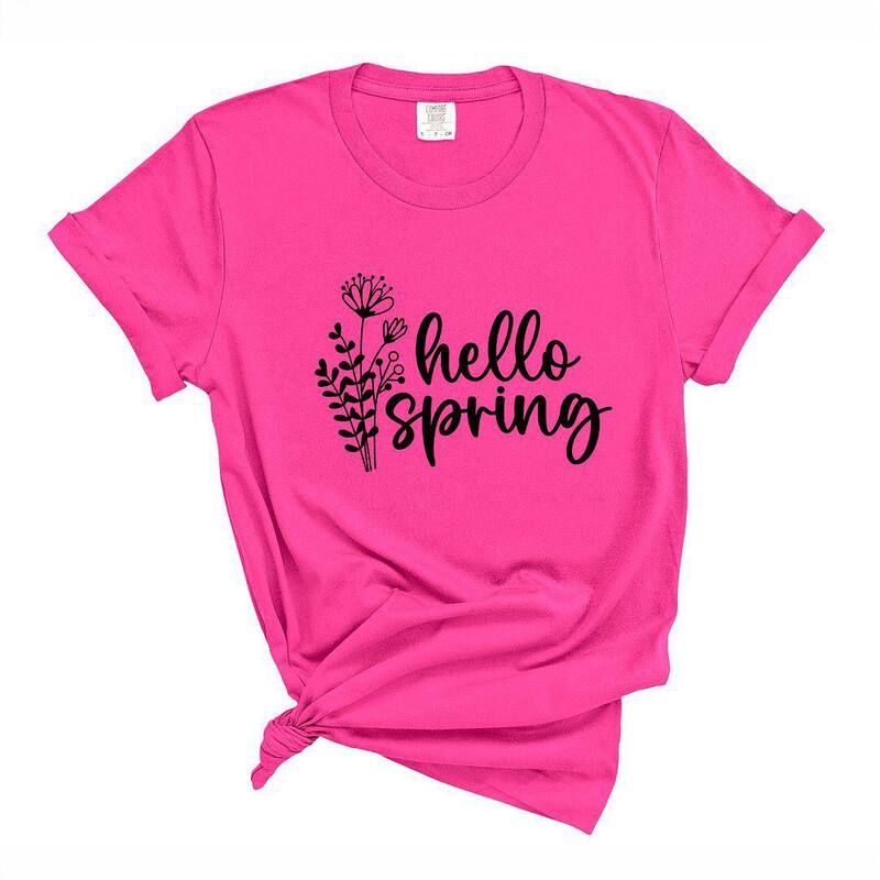 Simply Sage Market レディース トップス ティーシャツ Simply Sage Market Hello Spring Flowers Garment Dyed Tees Neon Pink サクラ色 Tシャツ・カットソー-トップス