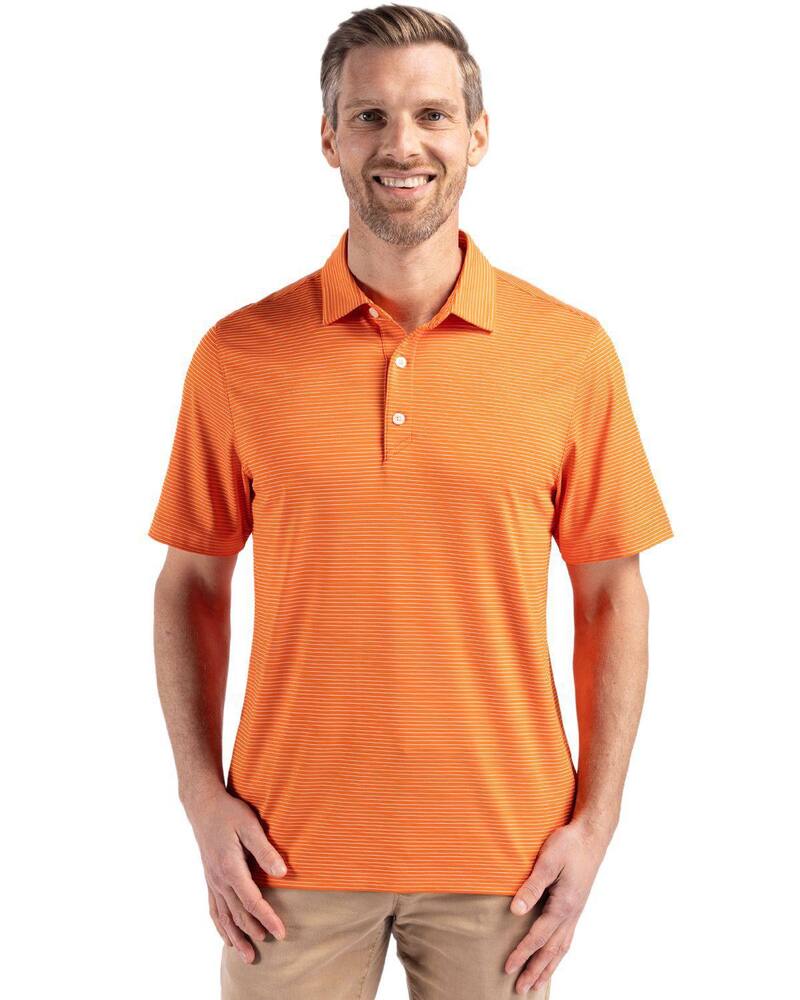 カッターアンドバック メンズ トップス Tシャツ ポロシャツ Cutter & Buck Forge Fine Line Stripe Stretch Recycled Mens Polo College Orange White ホワイト｜ReVida 店