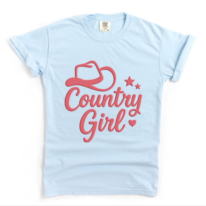 Simply Sage Market レディース トップス ティーシャツ 刷り上げる グラフィック Simply Sage Market Country Girl Hat Puff Print - Womens Garment Dyed Graphic T-Shirt Chambray トップス-Tシャツ・カットソー
