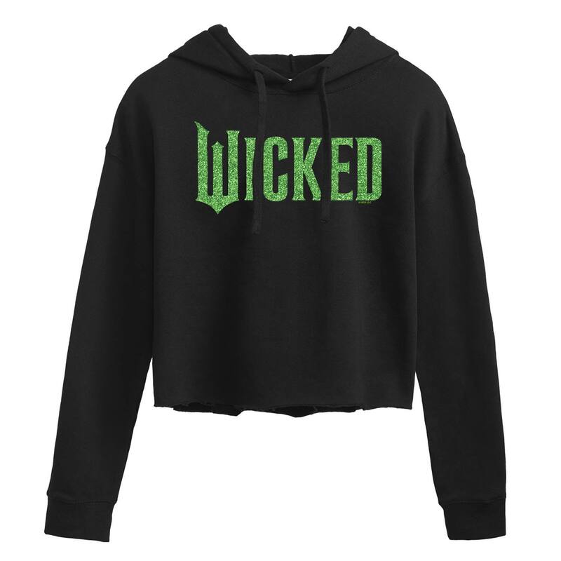 アニメ人となり レディース トップス ティーシャツ クロップド ロゴタイプ パーカー Licensed Character Juniors\u0027 Wicked Glitter Logo Cropped Hoodie Black 黒いこと レディースファッション-トップス-Tシャツ・カットソー