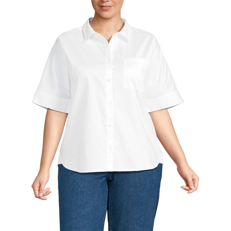 ランズエンド レディース トップス Tシャツ プラスサイズ Plusize Lands' End Cooling Elbow Sleeve Button Front Shirt White ホワイト
