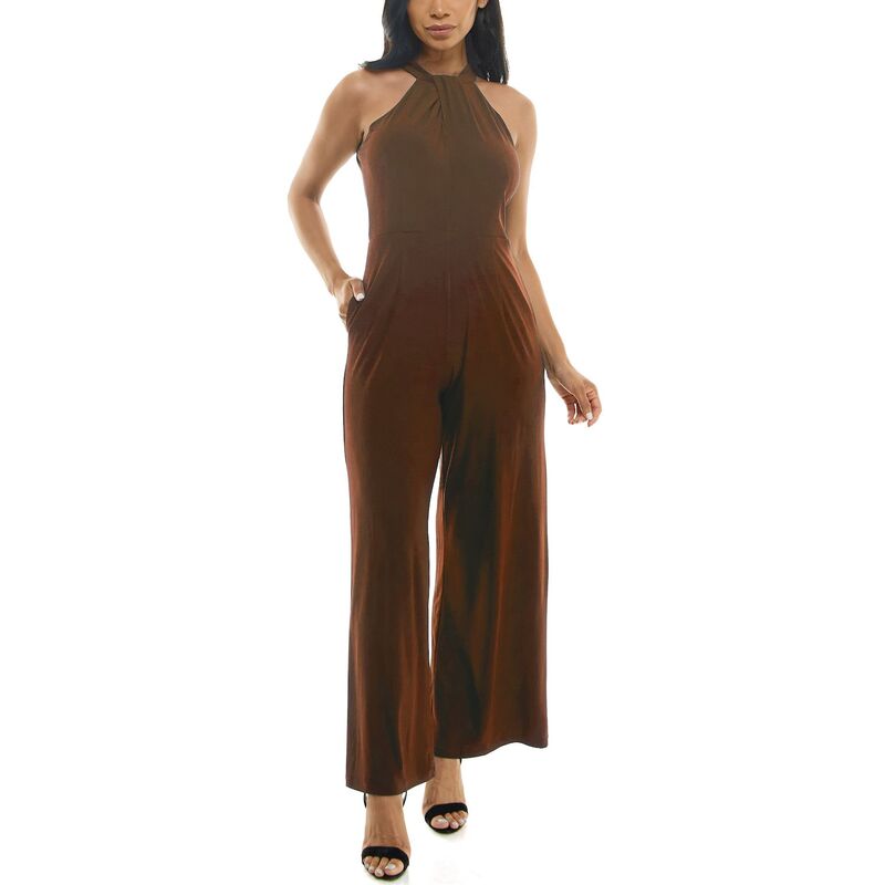 ニナレオナルド レディース トップス ワンピース ジャンプスーツ ホルター Women's Nina Leonard Wide-Leg Halter Jumpsuit Cognac