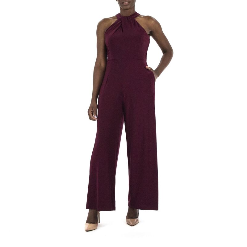ニナレオナルド レディース トップス ワンピース ジャンプスーツ ホルター Women's Nina Leonard Wide-Leg Halter Jumpsuit Deep Wine ワイン｜ReVida 店