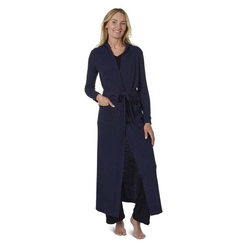 メモイ レディース アンダー御召しもの ナイト爵御召しもの 肋筋 MeMoi Women\u0027s Long Ribbed Morning Robe Navy 米国海軍