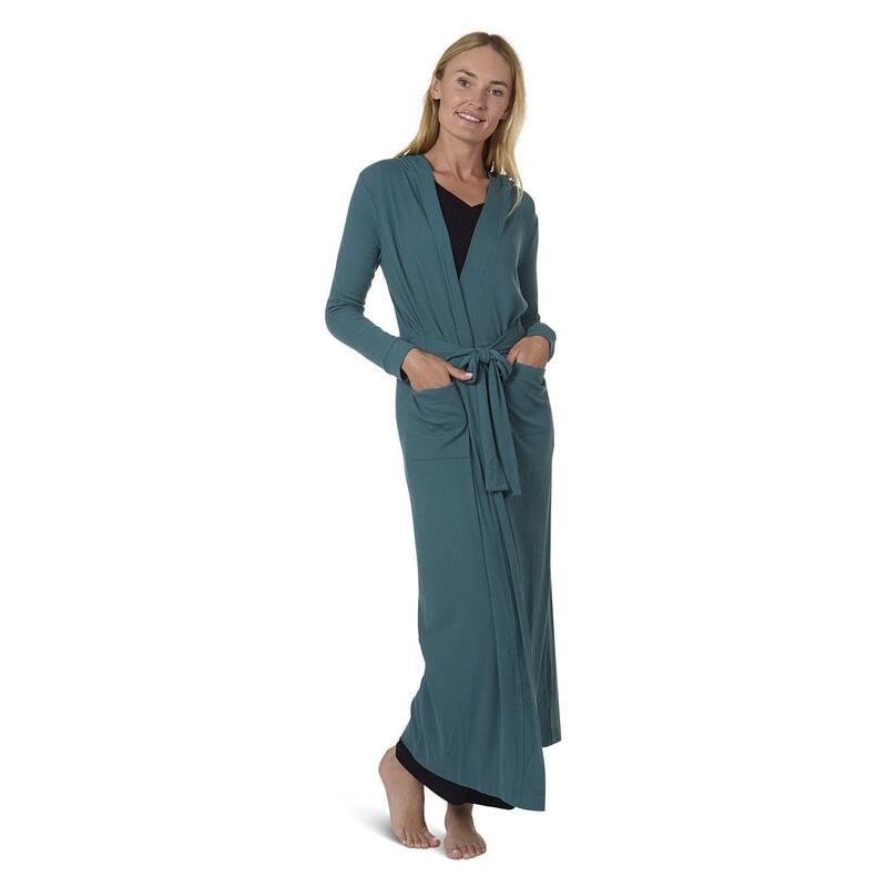 メモイ レディース アンダー御召しもの ナイト爵御召しもの 肋筋 MeMoi Women\u0027s Long Ribbed Morning Robe Teal ティール