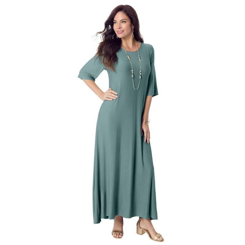 ロアマンズ レディース トップス ワンピース プラスサイズ ジャージー マキシ Roaman's Women's Plusize High Low Jersey Maxi Dress Cool Sage セージ