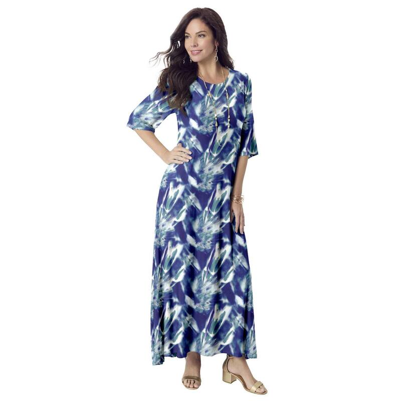 ロアマンズ レディース トップス ワンピース プラスサイズ ジャージー マキシ Roaman's Women's Plusize High Low Jersey Maxi Dressage Smoky Tie Dye セージ|ReVida 店