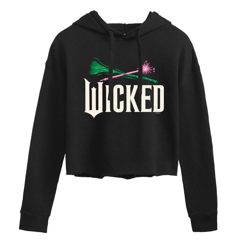 アニメ人となり レディース トップス ティーシャツ クロップド パーカー グラフィック Licensed Character Juniors\u0027 Wicked For Good Graphicropped Hoodie Black 黒いこと Tシャツ・カットソー-トップス-レディースファッション