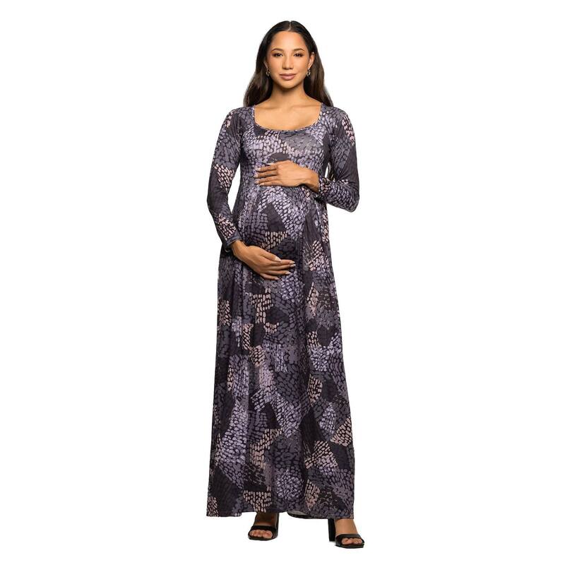 24 セブンコンフォート レディース トップス 衣装 帝国 マタニティ マキシ Maternity 24Seven Comfort Apparelong Sleevempire Waist Maxi Dress Gray Multi 薄墨色