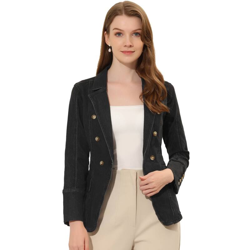 アレグラ ケー レディース アウター ジャケット・ブルゾン デニム ALLEGRA K Women's Notched Lapelong Sleeve Button Denim Jacket With Pockets Black ブラック
