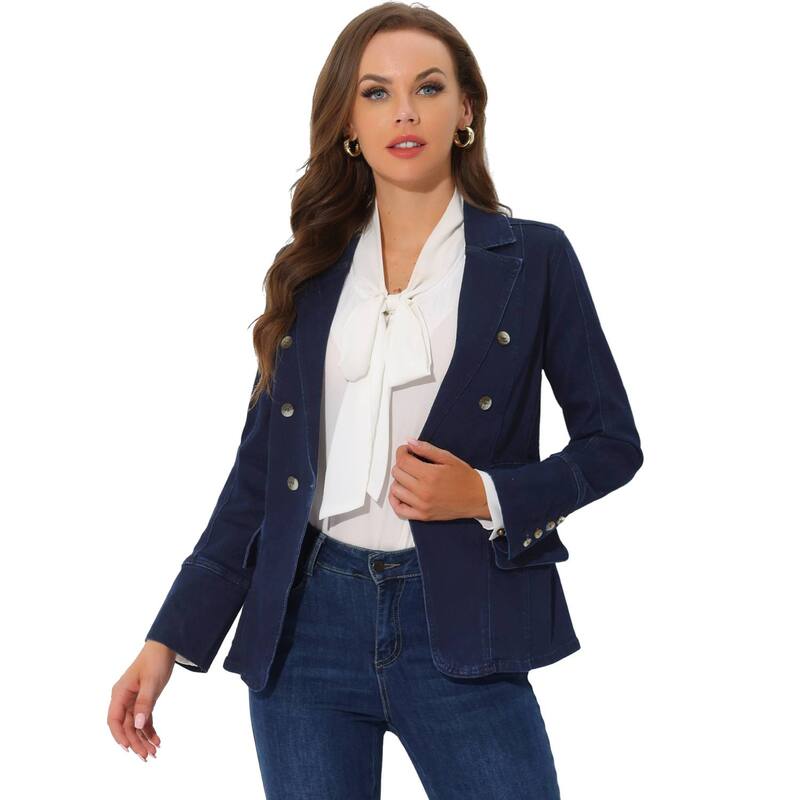 アレグラ ケー レディース アウター 上衣・上衣 ジーンズ ALLEGRA K Women\u0027s Notched Lapelong Sleeve Button Denim Jacket With Pockets Black Blue 黒いこと