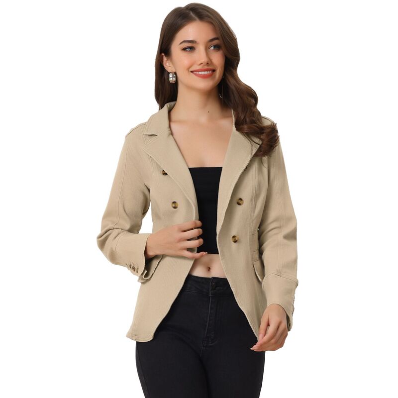 アレグラ ケー レディース アウター 上衣・上衣 ジーンズ ALLEGRA K Women\u0027s Notched Lapelong Sleeve Button Denim Jacket With Pockets Khaki カーキ