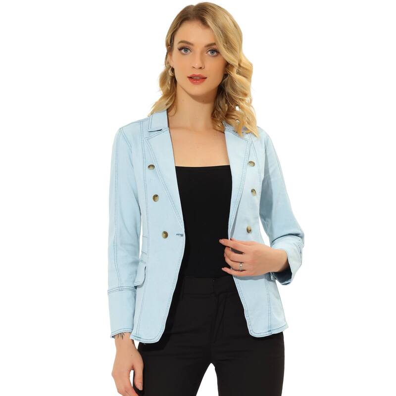 アレグラ ケー レディース アウター 上衣・上衣 ジーンズ ALLEGRA K Women\u0027s Notched Lapelong Sleeve Button Denim Jacket With Pockets Light Blue 青み