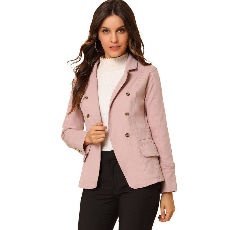 アレグラ ケー レディース アウター 上衣・上衣 ジーンズ ALLEGRA K Women\u0027s Notched Lapelong Sleeve Button Denim Jacket With Pockets Pink サクラ色