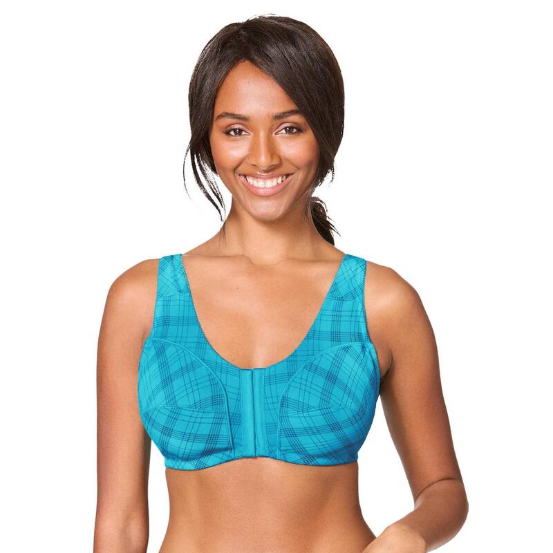 コンフォート より分ける レディース アンダー御召しもの ブラ つけ加える大きさ 綿織物 Comfort Choice Women\u0027s Plusize Cotton Front-Close Wireless Bra Caribbean Blue Bias 青み