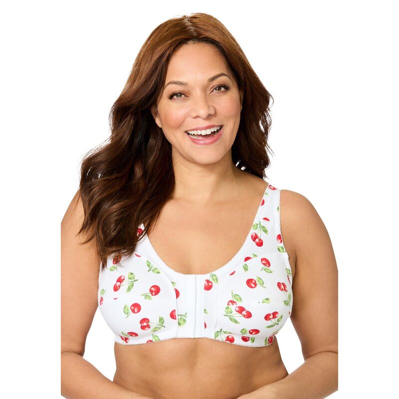 コンフォート より分ける レディース アンダー御召しもの ブラ つけ加える大きさ 綿織物 Comfort Choice Women\u0027s Plusize Cotton Front-Close Wireless Bra Scattered Cherry