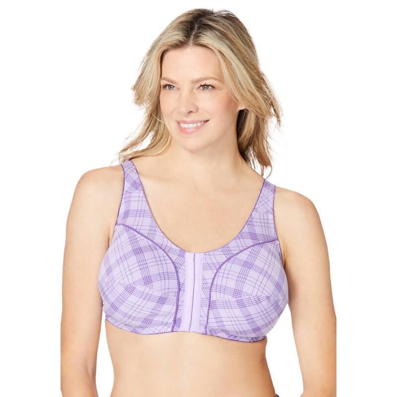 コンフォート より分ける レディース アンダー御召しもの ブラ つけ加える大きさ 綿織物 Comfort Choice Women\u0027s Plusize Cotton Front-Close Wireless Bra Spring Plaid 照合のしるし