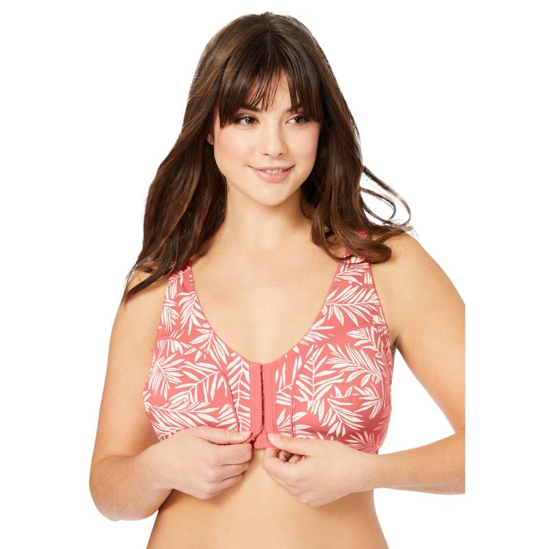 コンフォート より分ける レディース アンダー御召しもの ブラ つけ加える大きさ 綿織物 Comfort Choice Women\u0027s Plusize Cotton Front-Close Wireless Bra Sweet Coral Palms コーラル