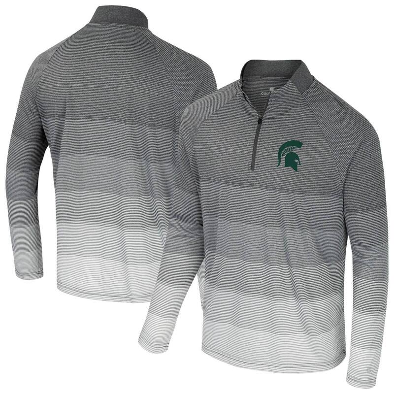 コロシアム メンズ トップス Tシャツ メッシュ Men's Colosseum Gray Michigan State Spartans AI Striped Mesh Quarter-Zip Raglan Windshirt Msu Grey グレー