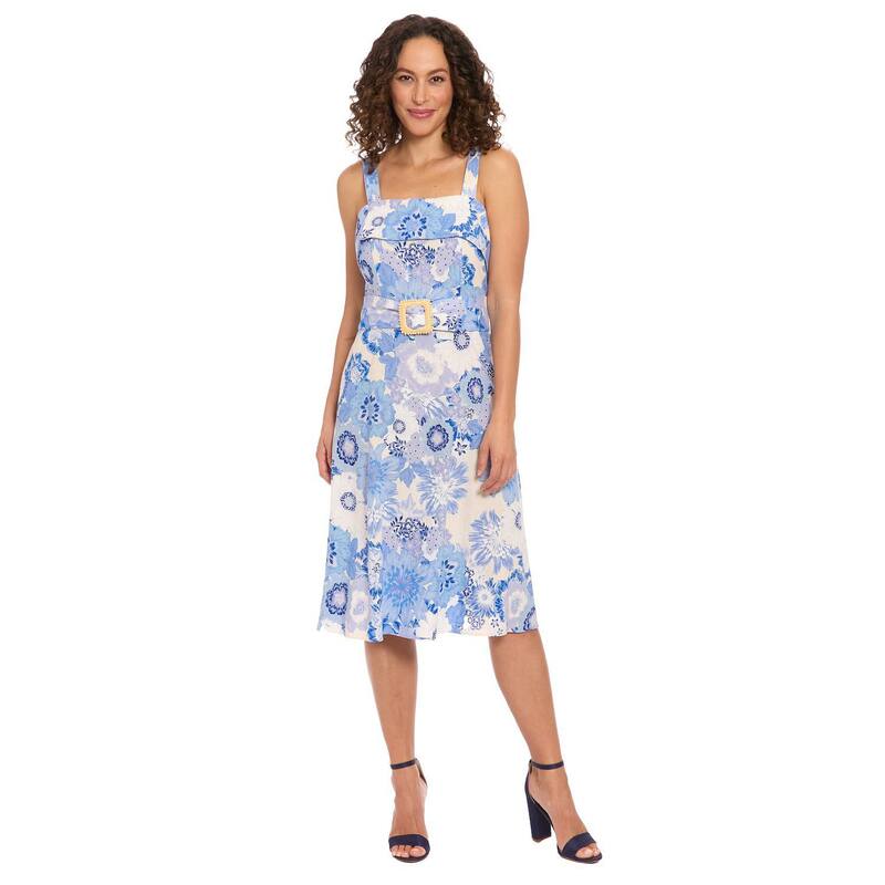 ロンドンタイムス レディース トップス ワンピース ミディ Women's London Times Fold Over Top Belted Midi Dress Light Blue ブルー