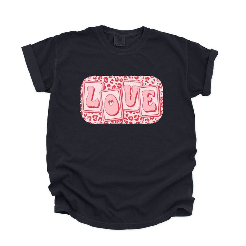 Simply Sage Market レディース トップス ティーシャツ Simply Sage Market Love Leopard Blocks Garment Dyed Tees Black 黒いこと Tシャツ・カットソー-トップス-レディースファッション