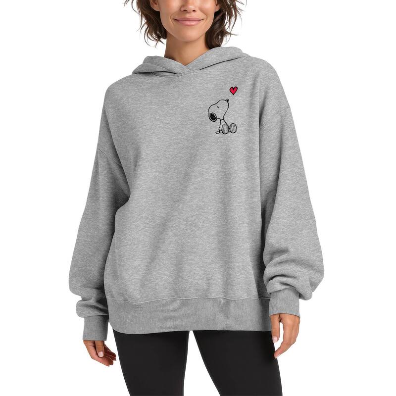 アニメキャラクター レディース トップス Tシャツ スウェット フリース パーカー Licensed Character Women's Peanutsnoopy Heart Oversized Fleece Hoodie Sweatshirt Athletic Heather ヘザー